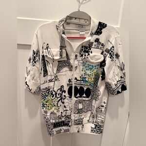 Just B Paris Eiffel Tower Embellished Zip Cardigan Hoodie Short Sleeve Size L